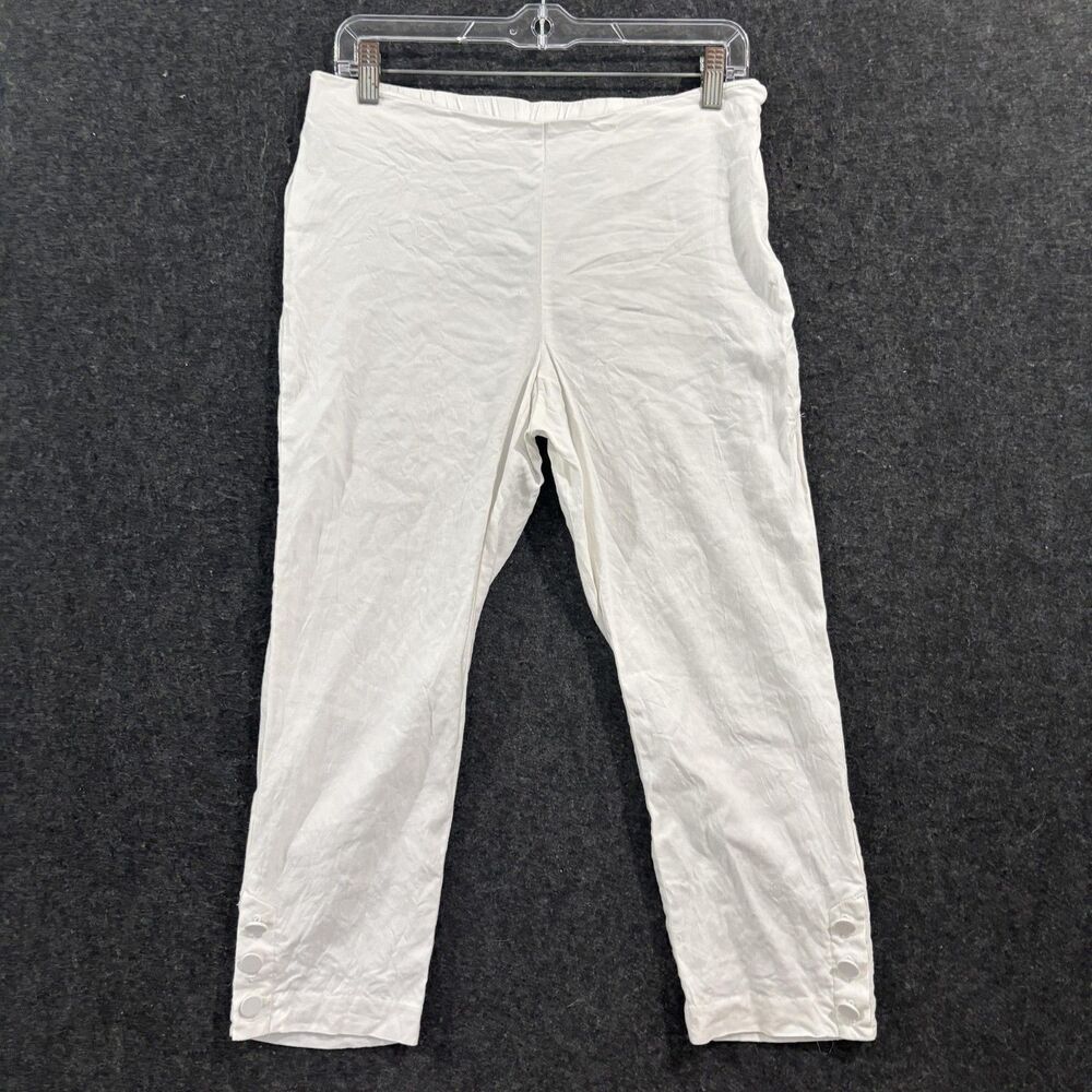 J Jill Linen Stretch Pants Women's Small Petite White Pull On Button Hem Ankle